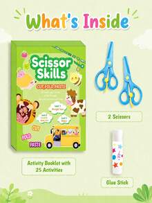Scissor Skills Craft Kit For Kids Ages 3+ -, 25 Cut & Paste Activities 2 Scissors & Glue Stick Included | Fine Motor Preschool Toy, 3 Levels - Multicolor - View 14