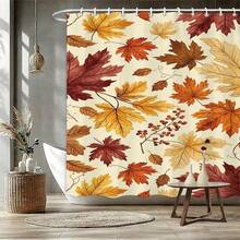 1/4pcs Autumn Harvest Maple Leaf Shower Curtain Set, With 12 Hooks, Waterproof Polyester Bathroom Curtain, Privacy, Thickened, Durable Quick-Dry, 180*180cm Size, Thanksgiving Autumn Harvest Bathroom Decor - A - View 23