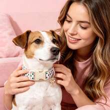 Kalung Anjing Lionheart Glory Lucu Warna Pink dengan Motif Polkadot Hijau, Kalung Hewan Peliharaan Lembut dan Dapat Diatur untuk Anjing, Anak Anjing, Anjing Jantan dan Betina, Gaya Liburan - Dusty Pink - View 6