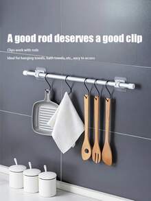 1/10pcs Curtain Rod Hooks, Curtain Rod Clips, Fixed Brackets, No-Drill Adhesive Support Clips, Horizontal Rod, Door Curtain, Telescopic Rod, Adhesive Hooks - Multicolor - View 4