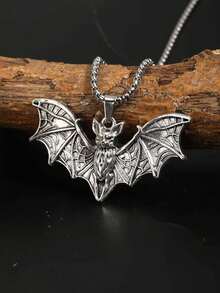 Vintage Gothic Punk Style Fashion Skull Bat Necklace, Gothic Halloween Dark Bat Pendant Necklace For Men And Women - Silver - View 4