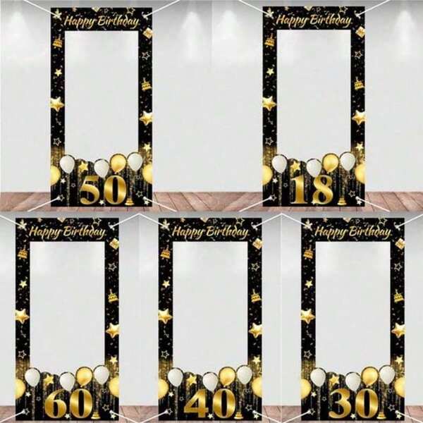 1 Stück schwarzer goldener Geburtstags-Themen-Fotorahmen, Happy Birthday Stil Party-Fotorequisiten, Geburtstags-Party-Dekorationen, Geburtstags-Geschenk-Party-Gastgeschenke, Geburtstags-Dekoration-Hintergrund, Geburtstags-Banner, mit zufälligem Band für einfache Installation und Aufhängung