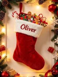 Custom Embroidered Name Christmas Stockings, Personalized Soft Red Plush With Thick White Cuff, Large Capacity Monogrammed Hanging Holiday Decor - Multicolor - View 6