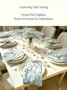 20Pcs40pcs/60pcs Ocean Themed Disposable Paper Napkins, 33x40cm Coral Starfish Print Cocktail Napkins, Decorative Tableware For Beach Party, Wedding, Birthday` - Long Ocean - View 3