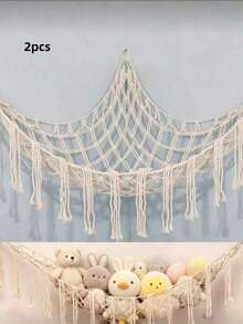 Large Plush Animal Hanging Storage Hammock Net - Plush Animal Corner Hammock Net - Hanging Plush Animal Storage Rack, Nursery Decor - Beige - View 8