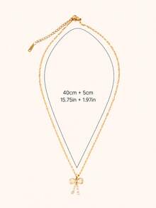 Elegant Sparkling Heart-Shaped Zirconia Bow Pendant Necklace For Women - Bow - View 3