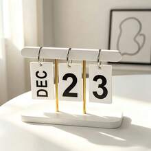 1pc Minimalist Style PS Material Flip Permanent Calendar, Reusable Month & Date Desk Calendar, Nordic Style Desktop Date Display Stand With Gold Metal Rod, Suitable For Home Office Study Shelf, Birthday Gift - Party Favor - Holiday Gift - Multicolor - View 9
