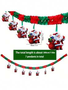 1 Set Christmas Hanging Bunting, Holiday Scene Decoration, Paper Garland Hanging Decor, Christmas Paper Garland Party Window Christmas Tree Santa Claus Honeycomb Paper Garland Hanging Decor Background Wall Decoration - Multi-color - View 12