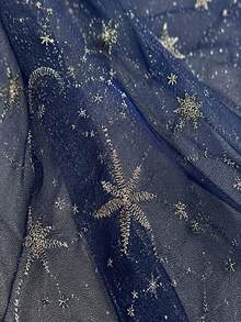 50cm / 1yd / 3yd / 5yd Black Transparent Tulle - Full-Width Gold Star And Constellation Embroidery With Subtle Glitter, Soft And Flowy Mesh - Suitable For Gothic Dresses, Starry Wedding Veils, Stage Performance Costumes And DIY Star Decorations - Multicolor - View 16