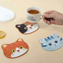 3pcs Heat-Insulating Coaster Set, Cute Cat Asymmetrical Anti-Scald Cup Mat - Multicolor - View 6