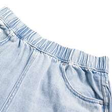 Adidas Three-Leaf Clover Women's Wide-Leg Jeans Curved Hem Pants - Light Denim Blue - View 7