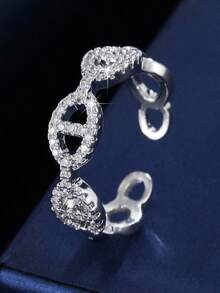1 Set Hollow Geometric Chain Link Cubic Zirconia Inlaid Jewelry Set, Affordable Best Friend Birthday Gift, Commute Versatile Light Luxury Accessory - Bracelet Ring Set - View 4
