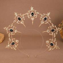 1pc Vintage Women's Rhinestone Alloy Gothic Halo Headband, Personalized Luxury Gothic Crystal Crown Headpiece, Suitable For Weddings, Parties, Photography, Cosplay, Summer - Multicolor - View 9