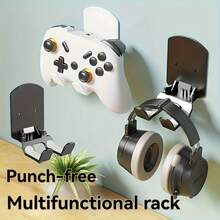 Self-Adhesive Wall-Mounted Headphone & Game Controller Storage Rack, No-Drill Multi-Function Organizer, Bedroom Office Gaming Desk Accessory, Kitchen Bathroom Hook Display Stand - White - View 4