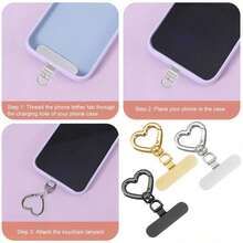 Stainless Steel Heart-Shaped Spring Clip & Lanyard Combination | 360° Rotatable Ultra-Thin Metal Plate, Suitable For Phone Lanyards, Universal Phone Accessory - Multicolor - View 2