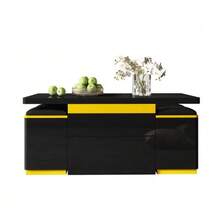 Modern Glossy Black Coffee Table,Elegant Side Table,Height-Adjustable Multifunctional Coffee Table,Foldable Dining Table/Living Room Furniture,100 X 50 X 43 Cm (L X W X H) - Black - View 1