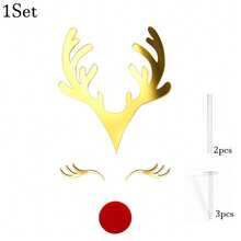 1Set/2Sets Gold Mirror Acrylic Reindeer Antler Cake Topper, Christmas Rudolph Eyes Cake Decor, Xmas Party Cake Decorations - Multicolor - View 8