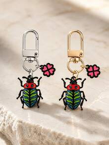 1pc/2pcs Unisex Alloy Oil-Drip Beetle Insect Pendant Dual-Color Four-Leaf Clover Accessory Keychain Creative Bag Charm - Multicolor - View 1