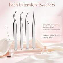 5PCS High Precision Lash Extension Tweezers Polished Stainless Steel Smooth Surface Tight Alignment Tips Ideal For Classic Volume Eyelash Application Salon Daily Beauty Grooming Supplies - C-Silver - View 3