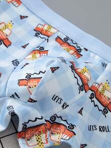 4pcs/Pack Young Boy Kids Comfortable Soft Cartoon Print Boxer Briefs - Multicolor - View 7