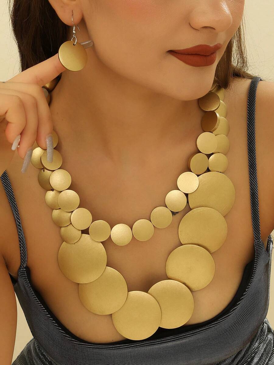 European American African Exaggerated Bohemian Multi-Layer Colorful Wooden Bead Necklace - Gold - View 1
