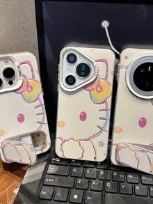 SANRIO Cute Cartoon Mirror Phone Case Compatible With Iphone 16/17/16 Pro Max/16 Plus/15 Pro/14/13/12, Premium Mirror Stand Protective Cover, Summer Niche Style For Women - Multicolor - View 4