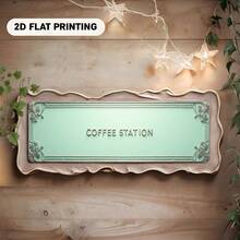 2D平面藝術裝飾牌，刻有「COFFEE STATION」文字，適用於客廳、農舍風、咖啡店等場所，優雅裝飾品，完美提升房間氛圍（隨機款式） - A - 查看 5