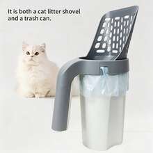 Multifunctional Cat Litter Scoop With Built-In Trash Bag Storage, Large Slotted Cat Litter Scoop With Ergonomic Handle, Portable Easy Clean Litter Box Cleaning Tool For Cats, Pet Waste Removal Accessory, Indoor Cat Supplies, Litter Box Accessories - Grey - View 10