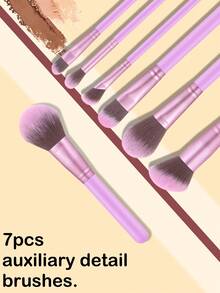 11Pcs Purple Makeup Tool Set, 7Pcs Face & Eye Makeup Brushes, 3 Triangle Velvet Powder Puffs, Pink Transparent Waterproof Cosmetic Wash Bag, Soft Synthetic Bristles, Portable Travel Beauty Kit For Makeup Beginners - Multicolor - View 2
