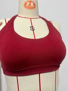 Women's Red Halter Neck Backless Sports Bra, Minimalist Versatile Design Suitable For Daily Yoga, Fitness, Running - Red - View 5