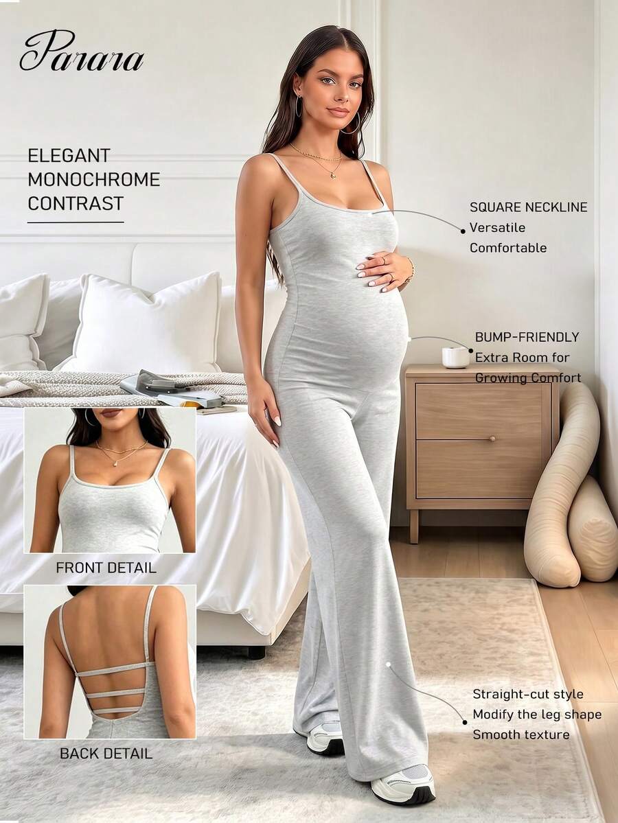 Parara Maternity Jumpsuit Backless High Stretch Jumpsuit, Comfortable And Fashionable Maternity Jumpsuit Summer - Grey - View 1
