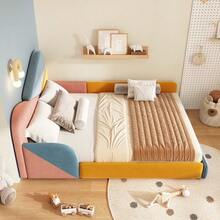 Kids' Upholstered Bed 140x200 Cm, Multicolor Single Bed With Raised Side Rails - Blue - View 3