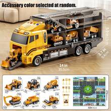TEMI 7合1工程車/消防車玩具車，適合3歲以上男孩，壓鑄小車與遊戲地墊，運輸載貨卡車玩具套組，兒童合金金屬車玩具套組，生日、節日、聖誕節與復活節禮物（配件顏色隨機） - 杏色 - 查看 12