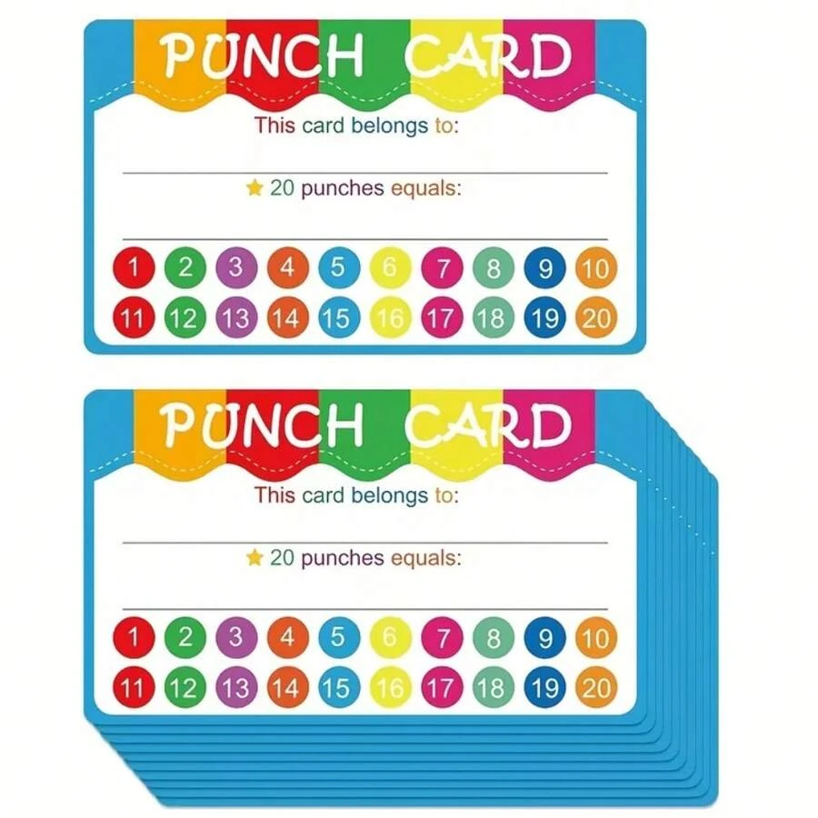 50 Rainbow Reward Punch Cards, 20 Punch Slots, Customizable Owner And Reward Rules, Vibrant And Eye-Catching, Suitable For Classroom Student Behavior Incentive, Point Tracking, Helping Develop Good Habits - Multicolor - View 1