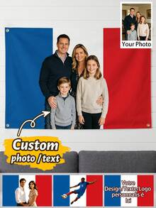 1pc Customized French Flag Photo Banner, Personalized Garden Flag Wall Decor, Custom Tapestry Image & Text Display, Suitable For Home Party Holiday Celebration, Customizable Design/Image/Text/Logo, Holiday Birthday Anniversary Gift For Friends And Family - Style E - View 1