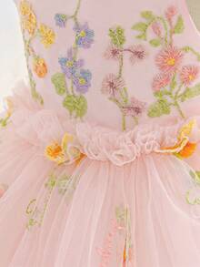 Baby Girl 3D Floral Decor Cami Dress, Suitable For Birthday, Flower Girl, Wedding, Halloween Occasions - Baby Pink - View 7