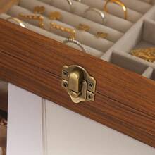Caja de joyas con tapa transparente, caja de almacenamiento de pendientes 2 en 1, organizador de joyas de madera de nogal, forro de terciopelo, adecuada para exhibición en el hogar - Multicolor - Ver 11