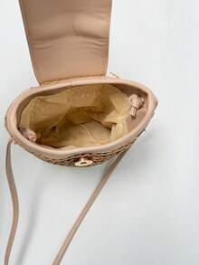 Woven Small Vertical Bucket Bag For Women, Fashionable Versatile Crossbody Phone Bag - Khaki - View 3