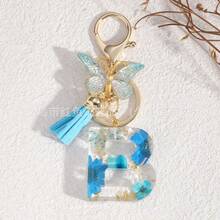 1件樹脂字母首字母鑰匙圈，附蝴蝶吊墜與流蘇飾品，配龍蝦扣，可愛女性節禮物裝飾 - 藍色 - 查看 13