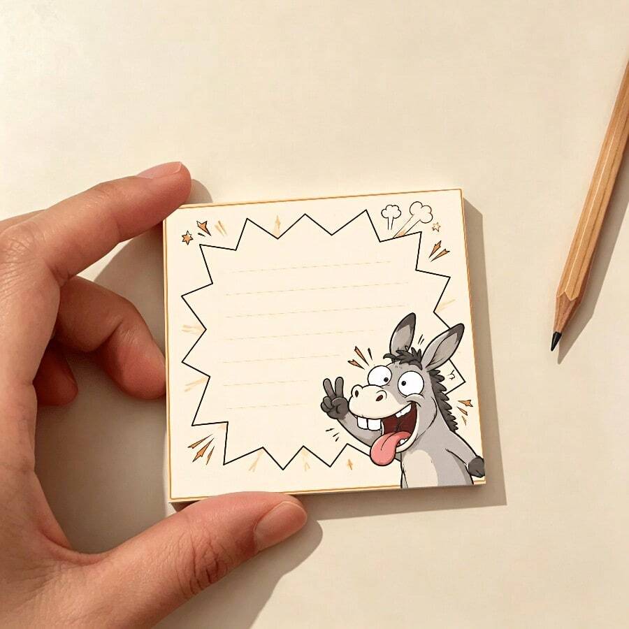 1/4 Pcs Cute Funny Donkey Cartoon Memo Pad | Aesthetic Kawaii Expressive Doodle Explosion Frame Design, Beige Minimal Desk Stationery For Journaling, To-Do Lists, Study Planner & Office Notes, Multi-Purpose Writing Pad For School & Daily Organization - one-size - View 1