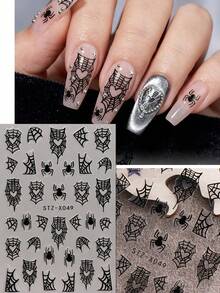 4pcs Black & White Gothic Heart Spider Web Bat Moon Fingertip Decorations, Halloween Day Of The Dead DIY Party Nail Art Stickers, Dark Gothic Aesthetic, Essential Accessories For Cosplay Gatherings - Multicolor - View 5