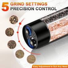 1 Set Electric Salt And Pepper Grinder Set, 900mAh Rechargeable Battery Powered, Automatic Grinding, LED Light, Adjustable Coarseness, One-Touch Operation, ABS Material, Kitchen Companion, Black Set, Includes Cleaning Brush - Black - View 4