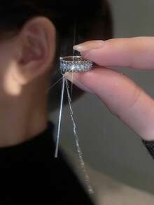 1pc Creative Elegant Long Tassel Chain Ear Clip, Suitable For Women's Daily And Party Wear - Silver - View 3