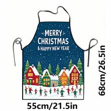 1pc Christmas Santa, Christmas Bell, Christmas Snowflake, Christmas Reindeer, Christmas Tree, Christmas Snowman, Christmas Penguin, Christmas Cartoon Animal Pattern Chef Apron, Suitable For Home Decor And Kitchen Use. Made Of 100% Polyester Material, Designed As Sleeveless Style, Perfect For Home Kitchen, Outdoor BBQ Cooking. This Printed Apron Is Unisex, Machine Washable And Reusable, An Essential Kitchen Accessory - Multicolor - View 10