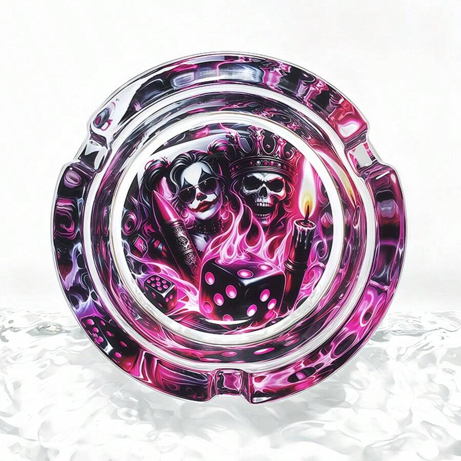 King & Jester Fashion 粉色創意圖案玻璃菸灰缸,3.34 英吋圓形菸灰缸,酒吧裝飾家居裝飾菸灰缸,送給朋友的禮物 - 國王與小丑 - 查看 1