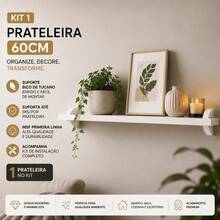 Prateleiras Pretas 60cm MDF Para Sala Quarto Cozinha Com Suporte Incluso - Preto - Visão 1