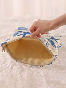 1 pieza Bolsa de maquillaje portátil con estampado de conchas marinas y estrellas de mar, impresión a doble cara, bolsa de cosméticos con cremallera para viajes, organizador de artículos de tocador multifuncional, decoración de otoño, decoración de otoño, decoración de habitación - Multicolor - Ver 5