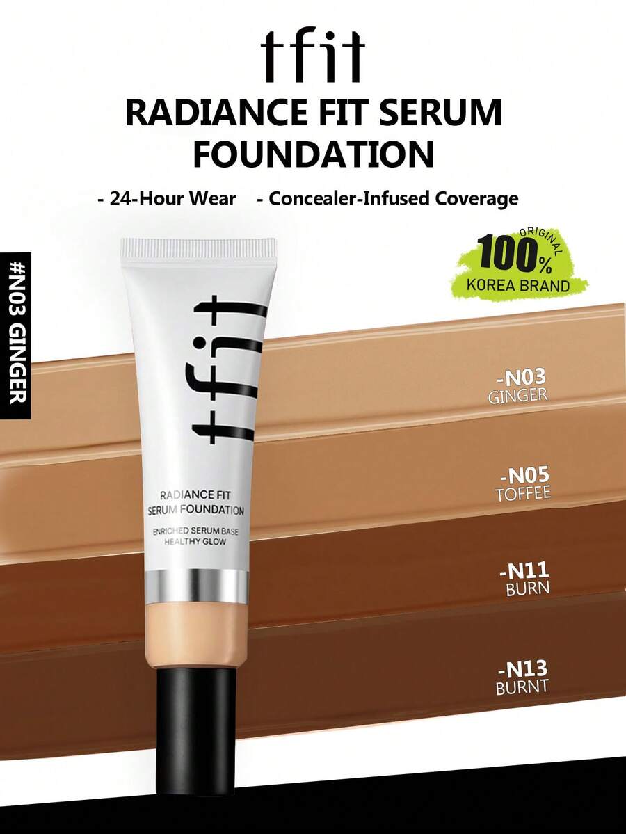 TFIT RADIANCE FIT 精華粉底液 N03 薑色,水潤光澤保濕,輕盈持久不脫色,滋潤保濕,適合新手,K-Beauty 韓系彩妝,禮品,30g/1.05 Oz. - N03 GINGER - 查看 1