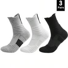 CT TAPESOCKS 3 Pairs New Men Sports Running Fitness Flight Short Tube Socks Women's Towel Bottom Basketball Socks Solid Color Black Socks - Multicolor - View 3
