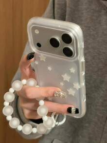 Casing Ponsel Gaya Korea Ins Bintang Putih dengan Rantai, Kompatibel dengan Apple 17 Pro Max, 16 Pro, Casing Pelindung 15 New 17 PM Super Pretty Max, dan Casing Ponsel 18 Unique Artistic 18 Pro Max - Putih - View 1